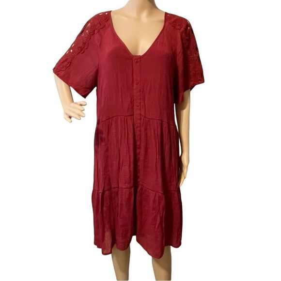 Just Found 1/2 Crochet Sleeve MIDI Dark Red Dress Size 1X - Picture 1 of 13